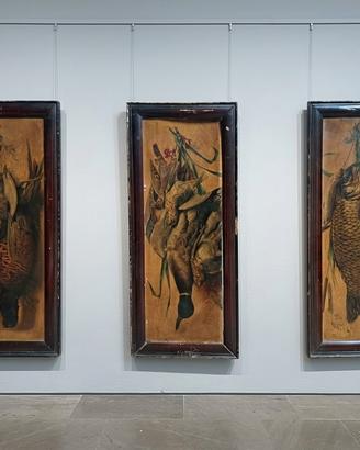 Trittico Quadri Vintage Caccia Pesca Nature Morte
