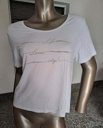 T-SHIRT BIANCA CON SCRITTA  IN STRASS.