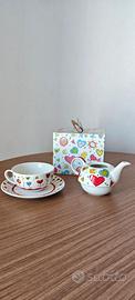 Set Teiera e Tazza da Tè con Piattino Cuori Colora