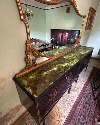 Credenza anni ’50 con specchiera – vetro decorato