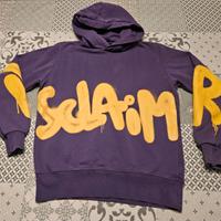 Felpa Disclaimer viola con scritta giallo fluo