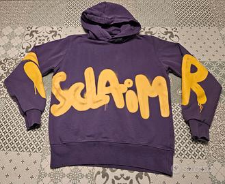 Felpa Disclaimer viola con scritta giallo fluo