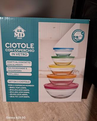 Set 5 Ciotole MD Casa Vetro Coperchio Morbido