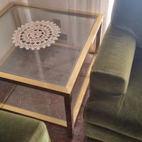 Tavolino quadrato in vetro e ottone