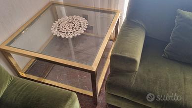 Tavolino quadrato in vetro e ottone