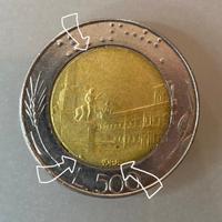 Moneta 500 lire bimetallica 1988 errori di conio