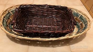 n. 2 cesti in vimini verde/marrone