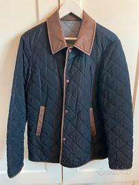 Giacca trapuntata blu con colletto marrone - S