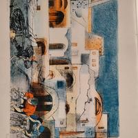 Eva Fischer Litografia paesaggio con ciclisti