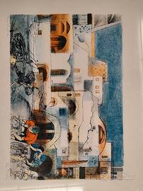 Eva Fischer Litografia paesaggio con ciclisti