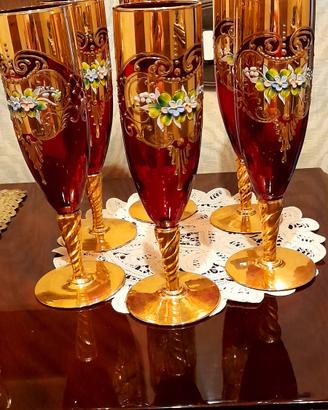 Bicchieri di Vetro di Murano colorati e Oro .