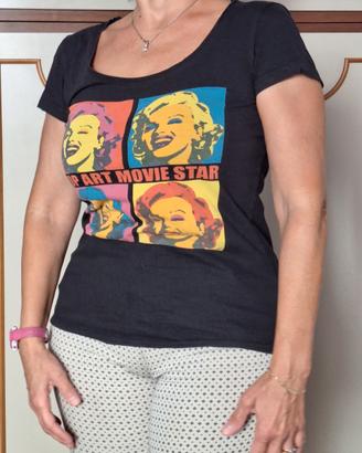 T‑Shirt Nera XL 4 Marilyn in Pop‑Art Warhol Stile