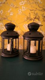 coppia portacandele  lanterne in metallo e vetro