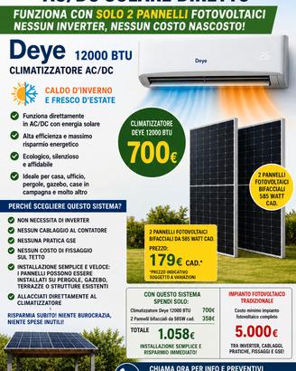 climatizzatore Solare  AC/DC  diretto ai pannelli