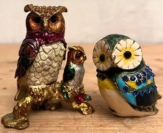 Gufi portagioie in metallo smaltato con strass