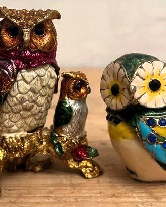 Gufi portagioie in metallo smaltato con strass