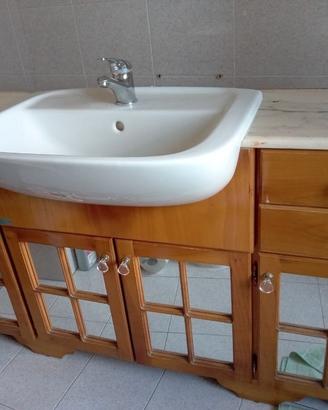 mobile bagno in legno+specchiera+ lavabo