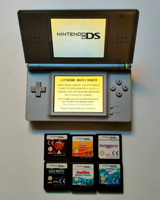 Nintendo DS Lite Argento Console + 6 Giochi