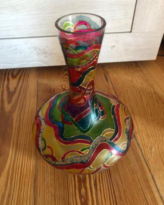 Vaso / Bottiglia in vetro dipinto a mano stile vet