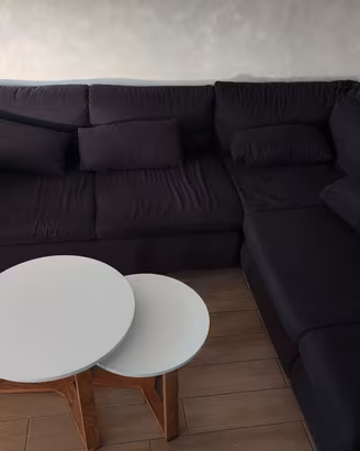 Divano letto angolare con vano conten. e cuscini 