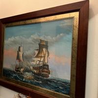 Quadro antiquariato battaglia navale in mare