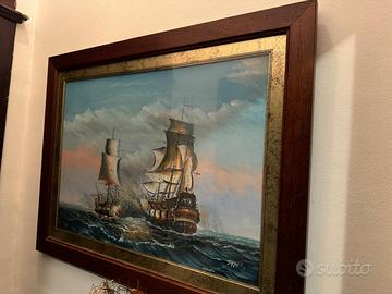 Quadro antiquariato battaglia navale in mare