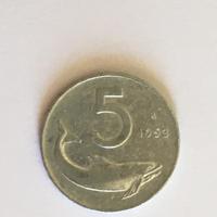 5 lire delfino 1953 rara