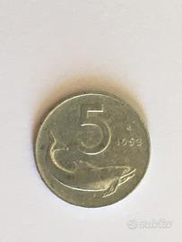 5 lire delfino 1953 rara