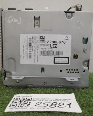 AUTORADIO MP3 OPEL Astra J 22800670 (09>)
