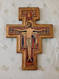croce di san Damiano in legno lavorato a mano 