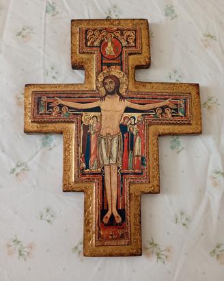 croce di san Damiano in legno lavorato a mano 