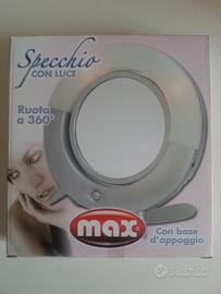 SPECCHIO CON LUCE CON BASE DI APPOGGIO, NUOVO