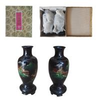 Rara Coppia Vasi Cinesi Vintage in Bambù Laccato