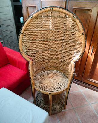 poltrona con schienale a pavone rattan vimini 