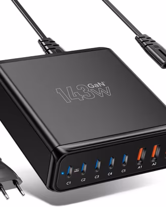 DKESMP K53 Caricatore 143W 8 USB, Carica Rapida