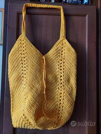 borsa a spalla da spiaggia in cordino giallo