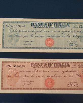 banconote italiane titoli lire 5000 + 10.000