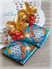 orecchini fatti a mano Fiori e piastrelle