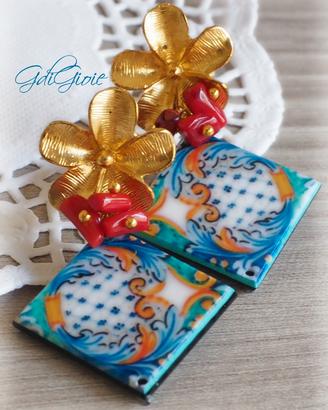 orecchini fatti a mano Fiori e piastrelle