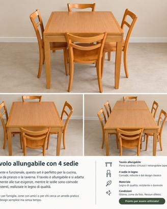 Tavolo allungabile e 6 sedie