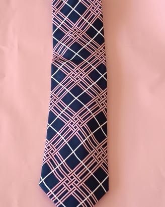 Cravatta in seta blu a righe rosa Burberry