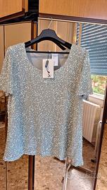 Marina Rinaldi – Top paillettes verde pastello XL