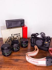 Canon A-1 kit completo con 3 obiettivi FDn + macr