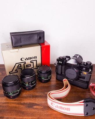Canon A-1 kit completo con 3 obiettivi FDn + macr