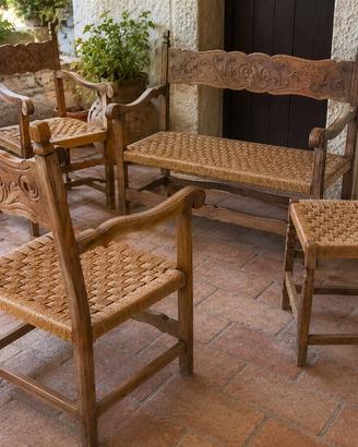 Salottino vintage legno massello paglia Vienna
