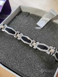 Bracciale Acciaio Uomo - Dettagli Nero e Oro 💎