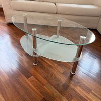 Tavolino salotto in vetro ovale a due ripiani