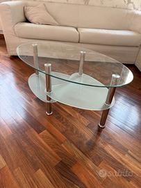 Tavolino salotto in vetro ovale a due ripiani