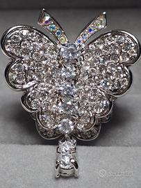 Anello con cristalli  placcato argento - nuovo