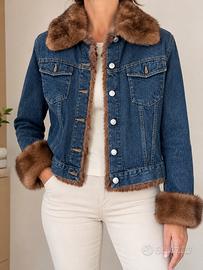 Giubbotto jeans con collo e polsini in vero visone
